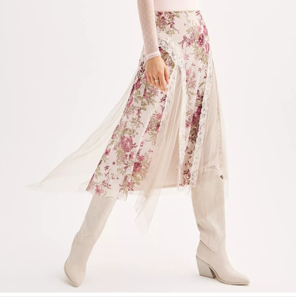 SO® Mesh & Lace Floral Midi Skirt. Size Med NEW! (G11)